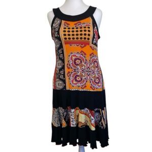 Joseph Ribkoff Women's Artsy Dress SZ 14 Sleeveless Tiered Flowy Boho Multicolor